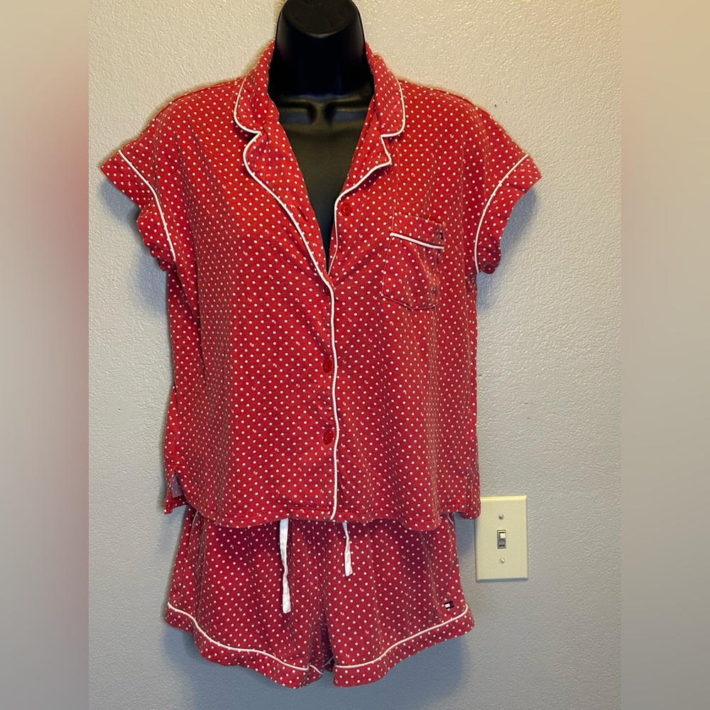 Tommy Hilfiger Polka Dot Pajama Set Y2K Loungewear Sleepwear Valentine's Day
